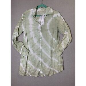 Soft Surroundings Shirt Woman’s Size Small Green Tie Dye Dasha Tunic Button Up